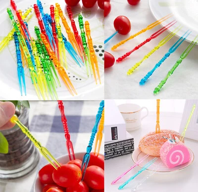 40 Fruit Forks Multi Colour Party Forks Cocktail Cake Forks Decor Reusable - Image 1 of 4