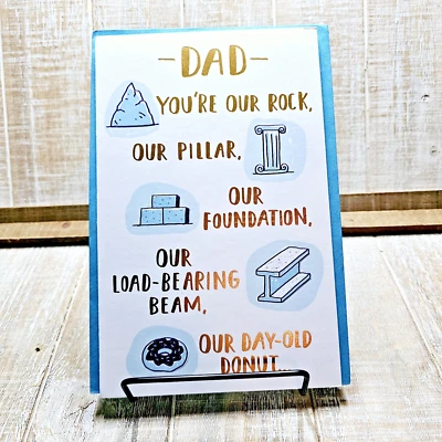 American Greetings Father's Day Card Dad Blue Gold Rock Donut Funny Humor - Image 1 of 4