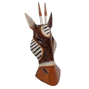 Antelope Animal Brown Hand Carved Wall Art Hanging 10 inches Wood Mask Safari - Picture 1 of 15