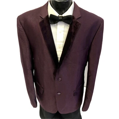 Vinci Purple SHARKSKIN Sport Coat VELVET Trim Formal Jacket SILVER FLECK Blazer - Image 1 of 4
