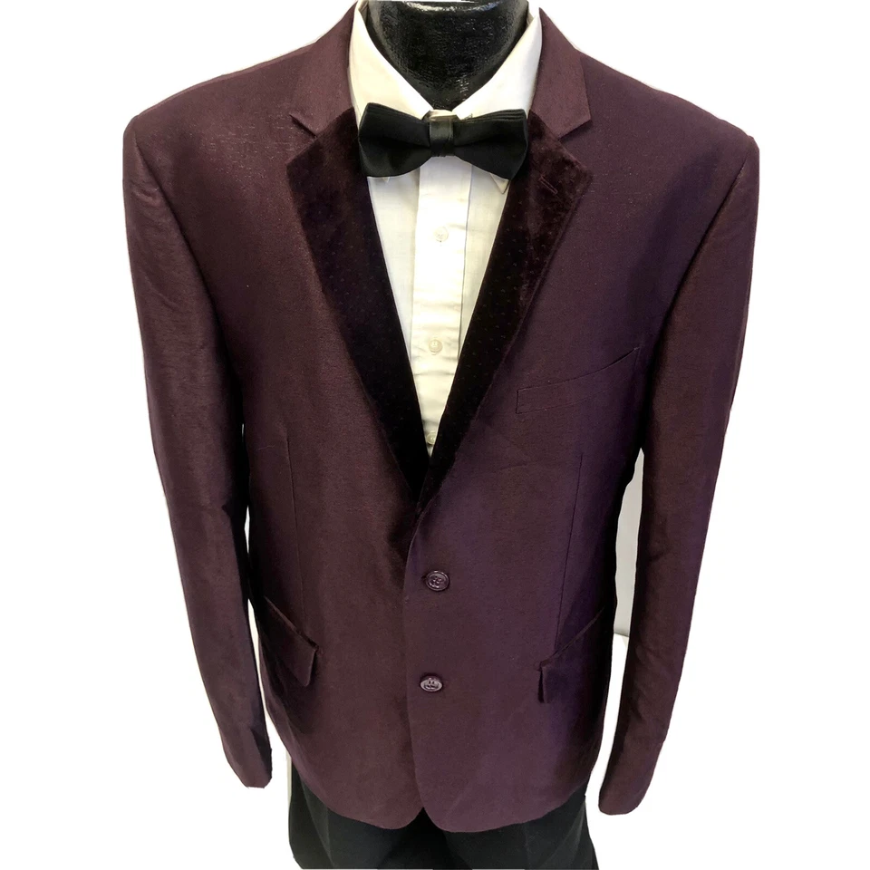 Vinci Purple SHARKSKIN Sport Coat VELVET Trim Formal Jacket SILVER FLECK Blazer - Image 1 of 4