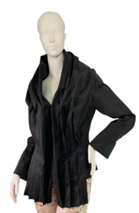 Samuel Dong Black Pleated Zip Avant Garde Jacket w/ High Wire Collar $179 Size S - Picture 1 of 11