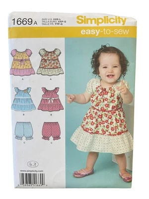 Simplicity 1669 Babies Dress Top Pantaloons Sewing Pattern XXS-L UNCUT FF - Image 1 of 2