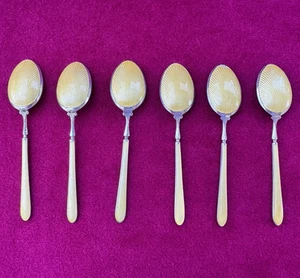 6 E&F (Deakin & Francis) 925 Sterling Silver Guilloche Enamel Spoons ENGLAND - Bild 1 von 14