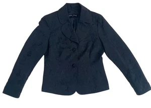 RANDY KEMPER Jacket Fitter Blazer Black Textured Floral Beaded Buttons USA Sz 4 - Picture 1 of 16