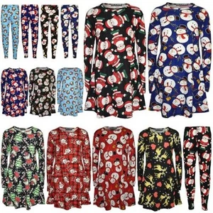 A2Z 4 Kids Girls Christmas Santa Xmas Legging Swing Dress Children Age 1-13 Yrs - Picture 1 of 38