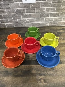 6 SETS FIESTA TEA CUPS & SAUCERS FIESTAWARE USA HOMER LAUGHLIN - Picture 1 of 13
