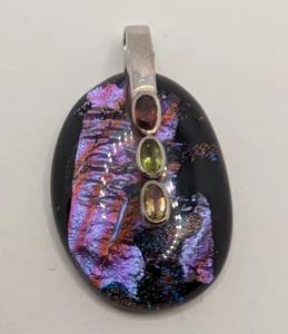 Sterling Silber 925 dichroitisches Schmelzglas mit Granat Peridot Citrin Anhänger - Bild 1 von 5