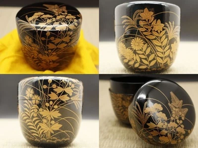 Japão Ikkan-nuri Laca Madeira Chá Caddy O-Natsume - Vidro de Outono Maki-e (327) - Imagem 1 de 4