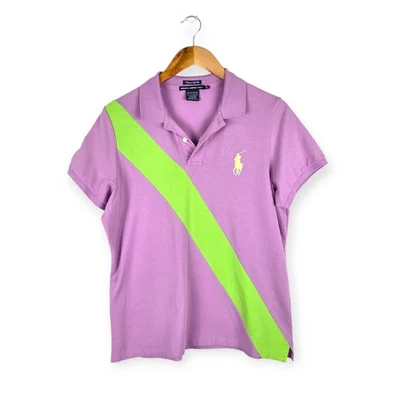 Polo de golf Ralph Lauren púrpura verde a rayas a medida talla XL ecuestre Foto 1 de 4