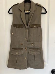 Damen She Safari Khaki Militari Grün Knopfleiste Weste Größe XS Lang 100% Baumwolle - Bild 1 von 7