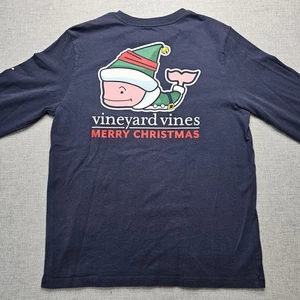 Camisa Vineyard Vines Niños Grande 16 Feliz Navidad Santa Ballena Manga Larga Azul - Imagen 1 de 8