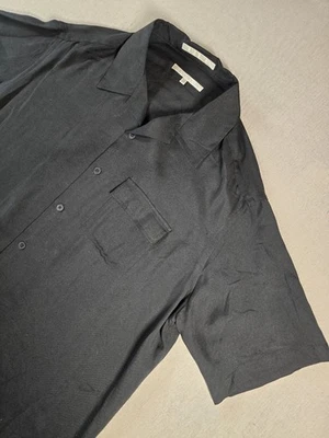 Camisa Perry Ellis Para Hombres 100% Seda Abotonada Manga Corta Negra XL Informal Foto 1 de 4