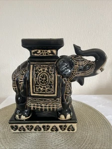 Soporte para plantas elefante de cerámica vintage - esmalte negro estilo oriental 26 cm - Imagen 1 de 13