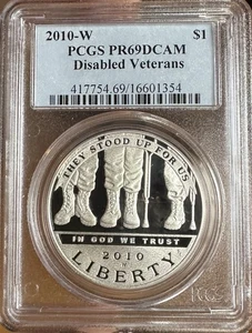 2010-W Disabled Veterans Silver Dollar Coin PCGS PR69 DCAM - Picture 1 of 2