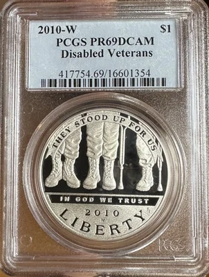 2010-W Disabled Veterans Silver Dollar Coin PCGS PR69 DCAM - Image 1 of 2