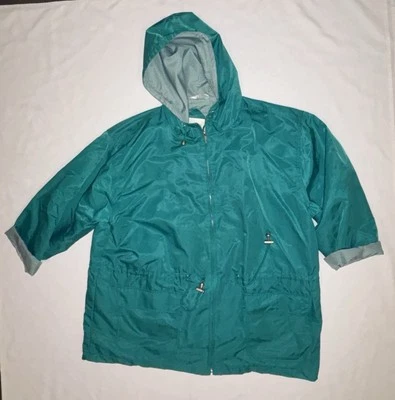 NWOT Jaclyn Smith Sport Plus Women's Rain Coat Jacket Green Hood Zips 2XL Foto 1 de 4