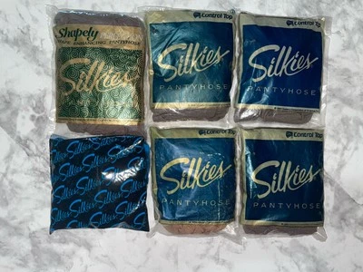 Vintage NOS Silkies Lot of 6 Control Top Pantyhose Queen Size Taupe Beige Navy - Image 1 of 4