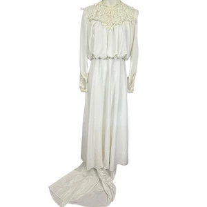 JC Penney Fashions Vintage Wedding Dress Train Long Sleeve Blouson Union Tag M - Picture 1 of 16
