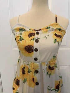 Women's SUNFLOWER print Boho style summer dress casual beachwear buttons pockets - Picture 1 of 6