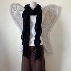 Sciarpa scialle scialle nero con frange in maglia e volant boho grosso vampiro emo gotico capriccioso - Foto 1 di 5
