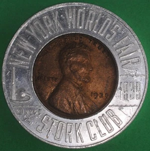 1939 New York World's Fair/Stork Club Encased Cent - Picture 1 of 2