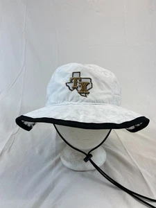 Gorra Weatherford College ala ancha Boonie sombrero para el sol blanco borde negro lona Texas - Imagen 1 de 9
