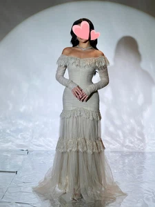 Mermaid Lace Boat Neck Customize Formal Occasion Prom Dress Evening Party Gowns - Picture 1 of 13