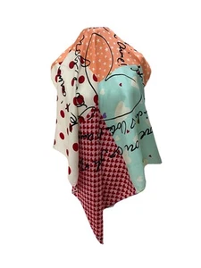 S42#Codello Silk Scarf - Color Block Hearts & Polka Dot Print - Love Script - Picture 1 of 7