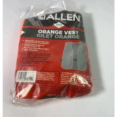 Allen Youth Orange Safety Vest 26in 38in Chest Adjustable Hook Loop - Image 1 of 4