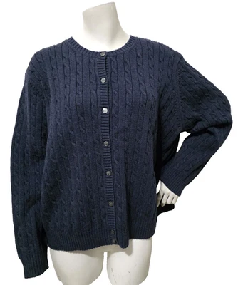 Eddie Bauer 4X Fits 2X 3X Womens Cardigan Sweater Cable Knit Button Up Navy Blue - Image 1 of 4