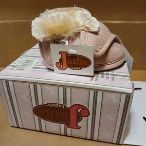 Justin Ladies Boot Toddler Pink Slippers Fur Lined Size 2-3 House Shoes - Picture 1 of 5