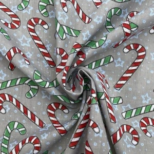 10m Xmas Candy Cane PolyCotton Dress Fabric Quilt Patchwork Toys Crafts 45" GREY - Picture 1 of 6