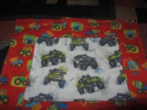 Set of Three Boy Red/White Construction Truck Double-sided Flannel Burp Cloths