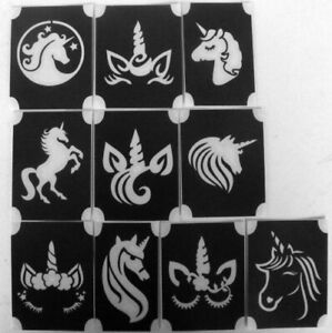 10 verschiedene Tattoo Schablonen Glitzertattoo körperschmuck Einhorn set4