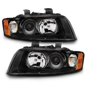Pair Black Headlights (Halogen Version) for 2002-2005 Audi A4 B6 Sedan & Wagon - Picture 1 of 7