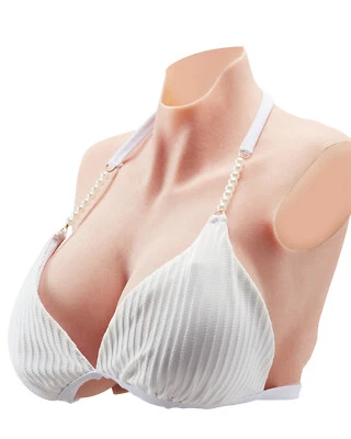 Silicone Breastplate K-Cup High Neckline Fake Breasts for Cosplay Drag Queen - Image 1 of 4