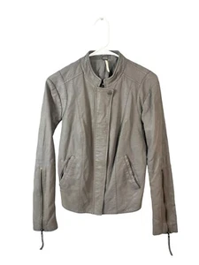 Free People Vegan Leather Jacket Womens 8 Gray Moto Bikercore Streetwear Edgy - Picture 1 of 9