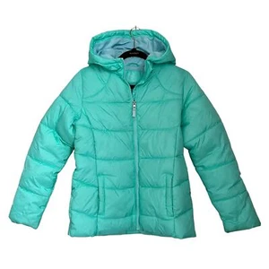 Wonder Nation Girls Size XL Puffer Jacket Mint Green Pockets Hooded Quilted - Picture 1 of 12