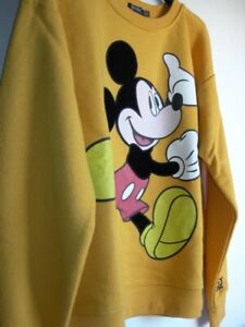 Sweat-shirt jaune moutarde Bershka logo Mickey Mouse taille XS