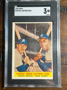 1958 Topps #418 Mickey Mantle/Hank Aaron World Series Batting Foes SGC 3 - Picture 1 of 2