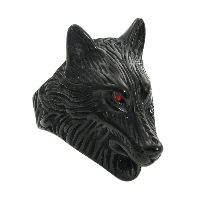 Anillo de lobo vikingo ojo de circonita roja de acero inoxidable para hombre talla 7-13 Foto 1 de 1