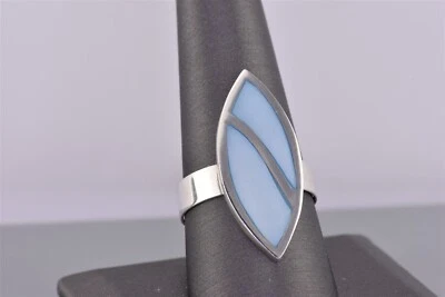 Anillo de plata esterlina azul madreperla mosaico marquesa brazalete banda 925 talla: 10 Foto 1 de 4