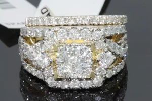 10K YELLOW GOLD 3.28 CT WOMEN REAL DIAMOND ENGAGEMENT RING WEDDING BAND RING SET - Picture 1 of 6