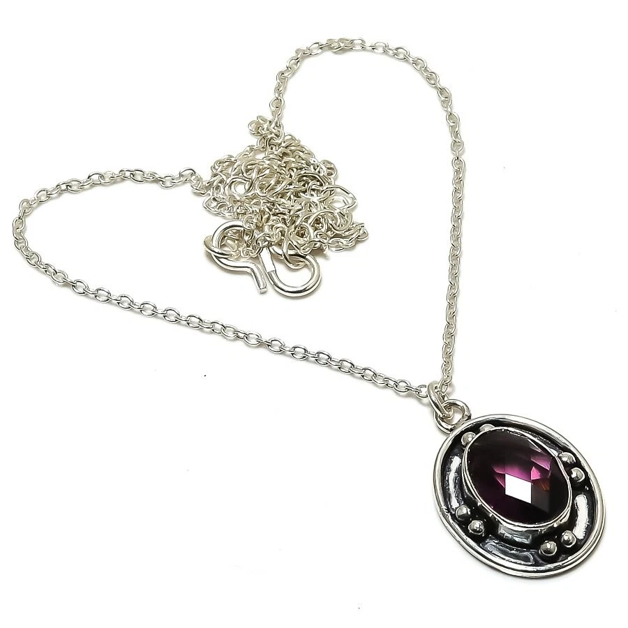 Purple Amethyst Gemstone Handmade 925 Sterling Silver Jewelry Necklace Size 18" - Image 1 of 1