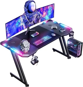 120 x 60cm RGB Gaming Desk, Large Gaming Table for Laptop Home Office Desk Black - Picture 1 of 3