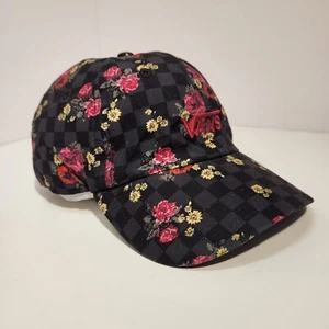 VANS Logo Flower Hat Black Gray Checker OSFA Strapback Floral Cap Rose Baseball - Picture 1 of 9