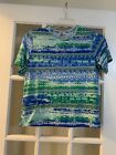 Allison Daley Green And Blue Jeweled Aztec Short Sleeved Blouse Petite Ps