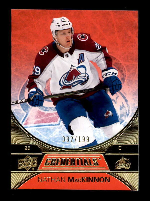NATHAN MACKINNON 2021/22 UD CREDENTIALS #4 RED PARALLEL #082/199 BF4786 - Image 1 of 1