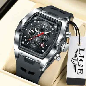 Luxus Square Sport Chronograph Quarz Uhr Wasserdicht Silikon Armband - Bild 1 von 13